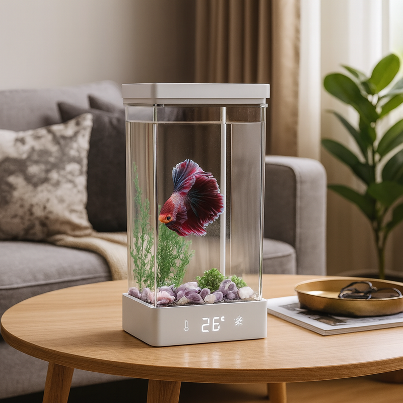 CrystalWave™ エレガントでエコフレンドリー、そしてスマートな卓上型アクアリウム。観賞魚をおしゃれに、手軽に育てるのに最適です。